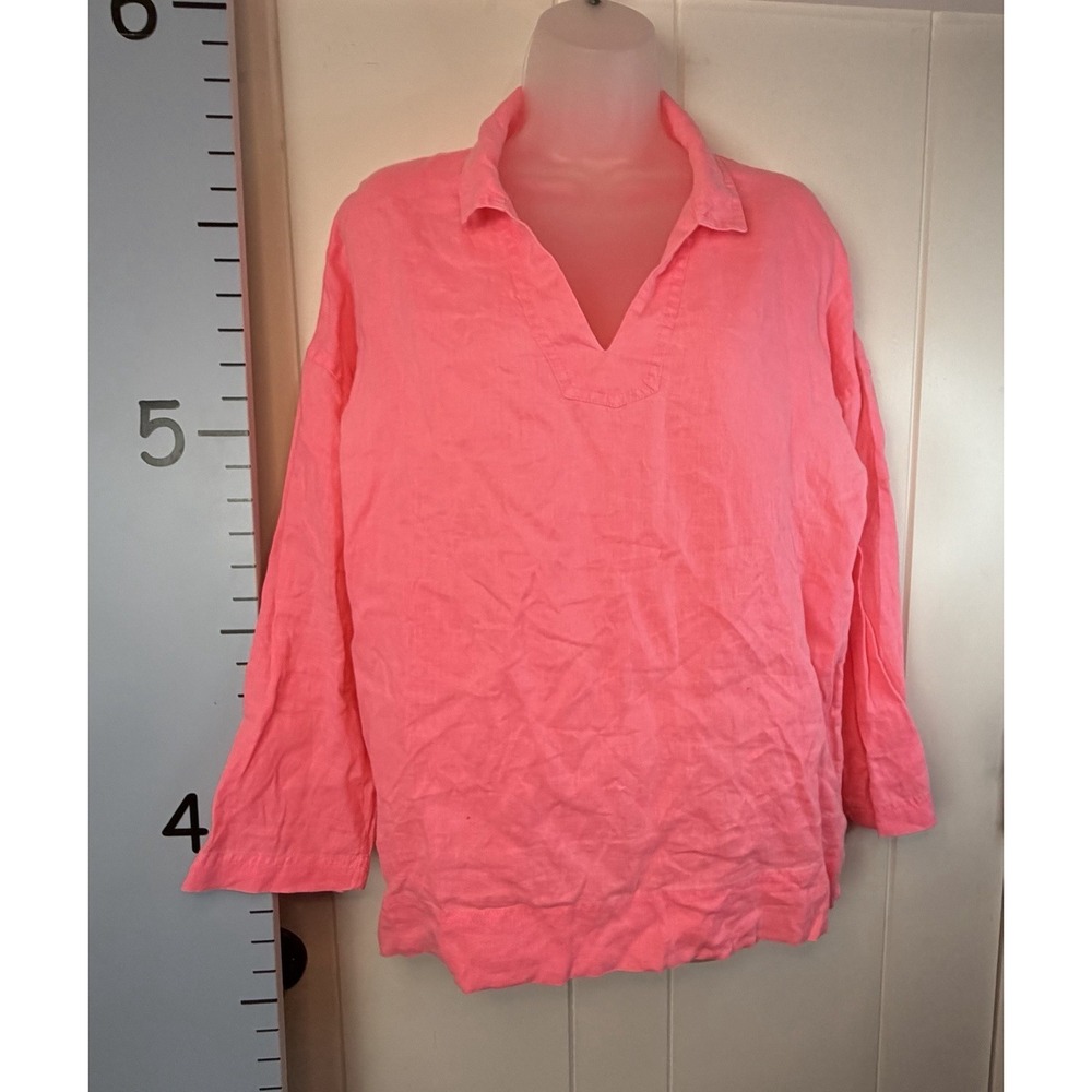 C&C California Womens Medium Barbiecore Pink Shirt 100% Linen Beach Vacation